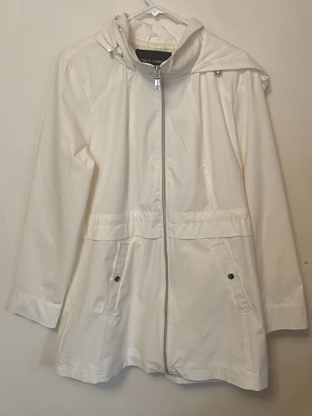 Vince Camuto White Hooded Rain Jacket Water Wind Resistant Large